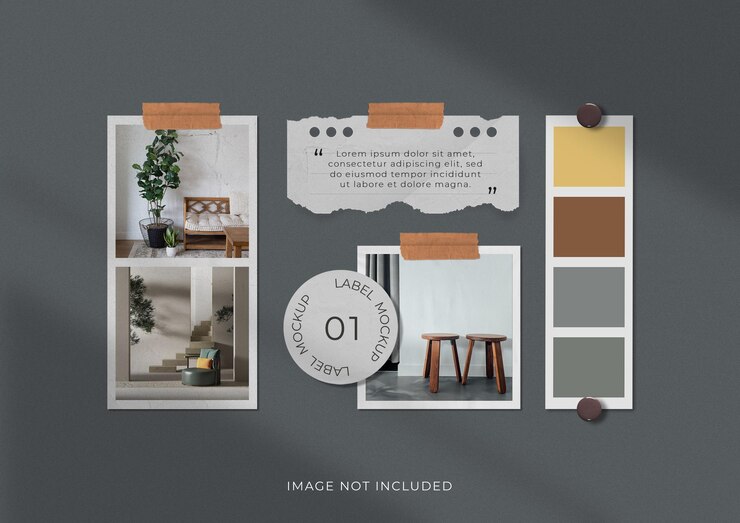 PSD maqueta de marco de foto de moodboard realista y minimalista