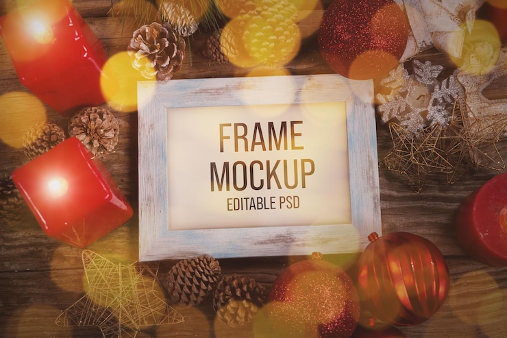 PSD maqueta de marco de fotos navideño photoshop
