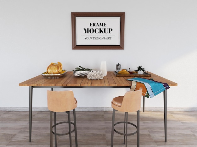 Maqueta de marco de fotos realista en el comedor