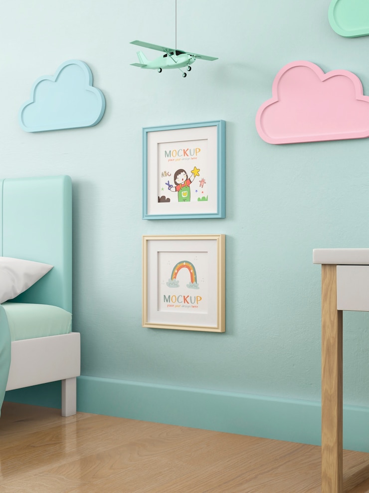 PSD maqueta de marco en habitación de niños
