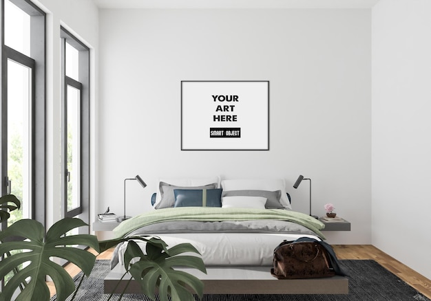 Maqueta de marco horizontal en dormitorio