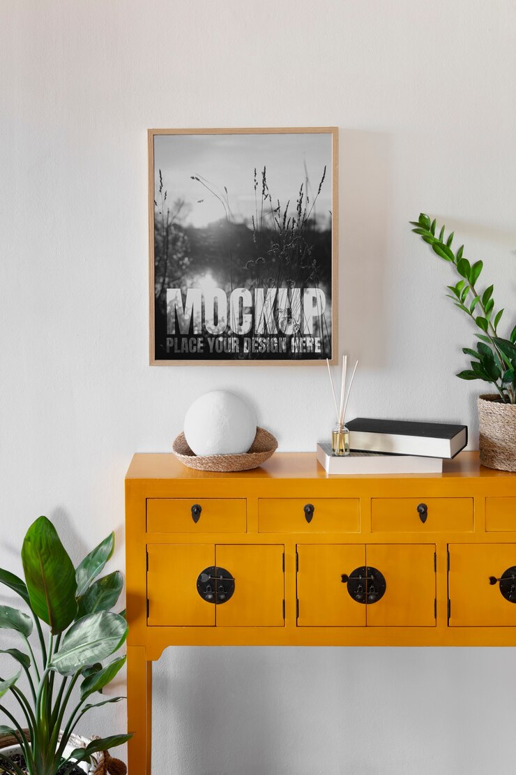 Maqueta de marco de pared con decoración interior.