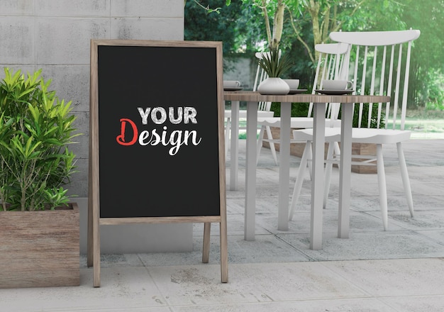 Maqueta de marco de pizarra en blanco para el diseño de tiendas y restaurantes