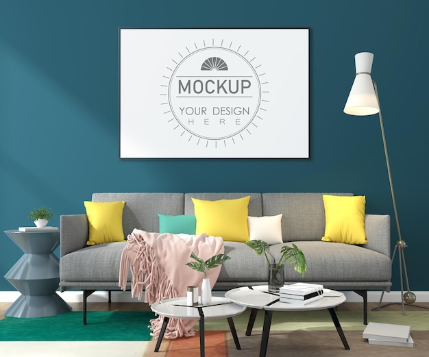 PSD maqueta de marco de póster en sala de estar