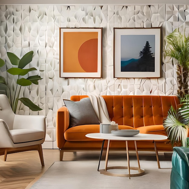 PSD maqueta de marco de sala de estar naranja moderna