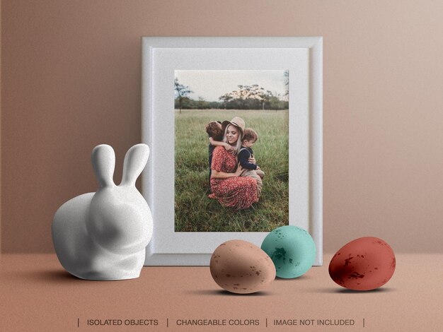 Maqueta de marco de tarjeta de foto de felicitación navideña con decoración de Pascua