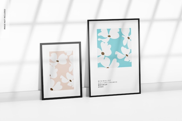 Maqueta de marcos de galería minimalista, vista izquierda