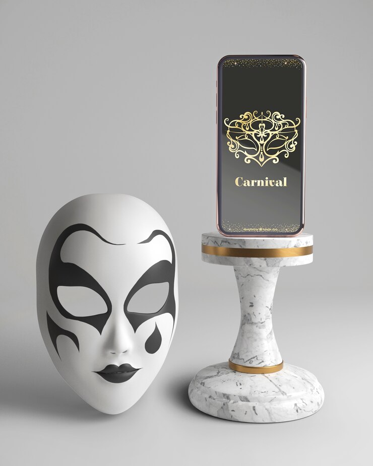 PSD maqueta y máscara de la aplicación de carnaval para teléfonos móviles