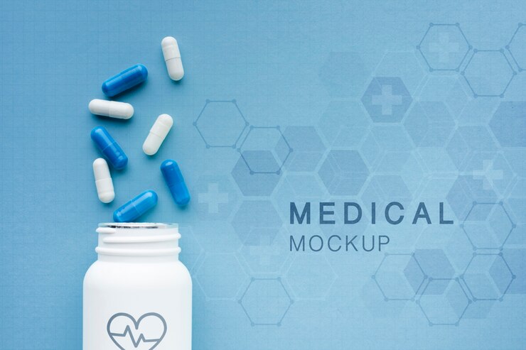 PSD maqueta médica con cápsulas.