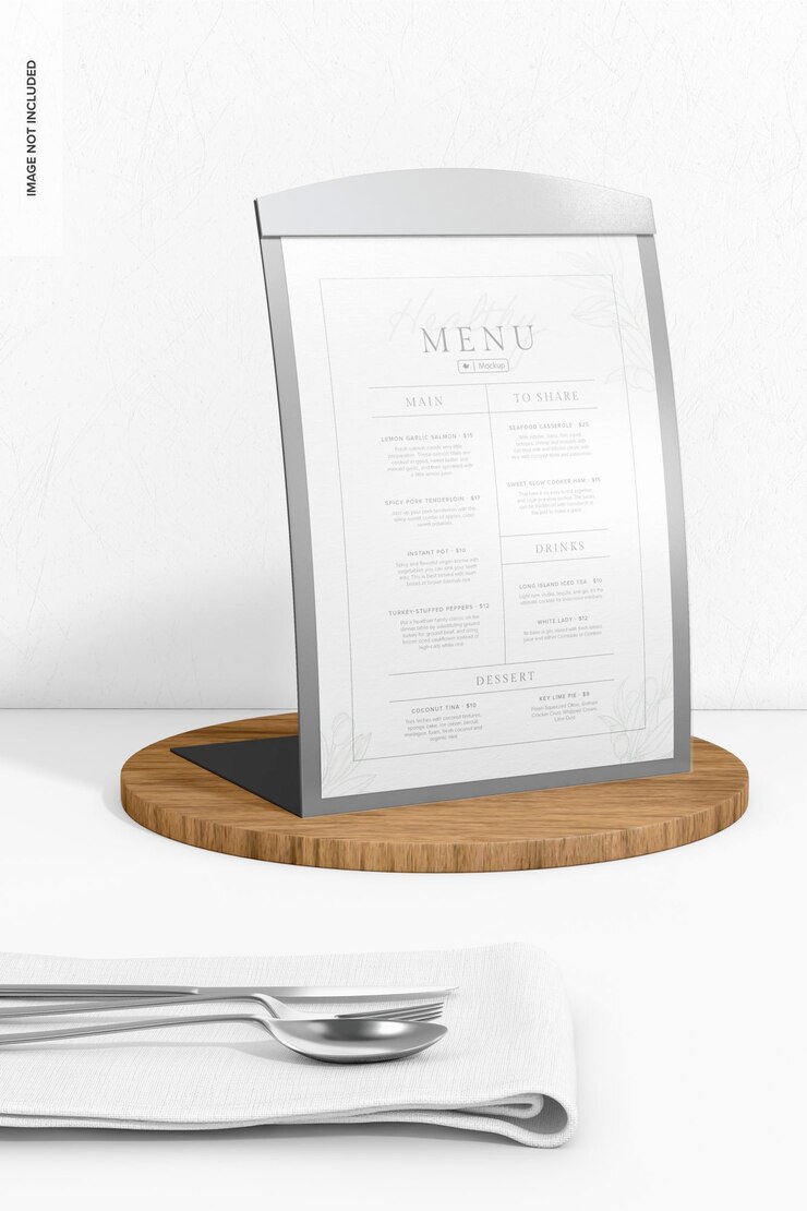 PSD maqueta de menú de mesa curva, en superficie