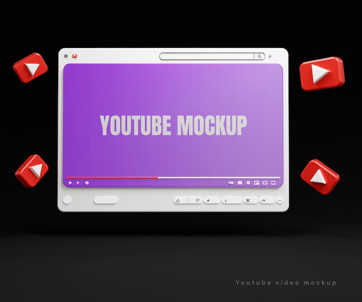 PSD maqueta de miniaturas de video de youtube o maqueta de reproductor de video de youtube