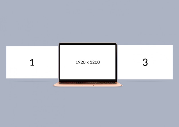 Maqueta mínima para computadora portátil con vista de triple pantalla