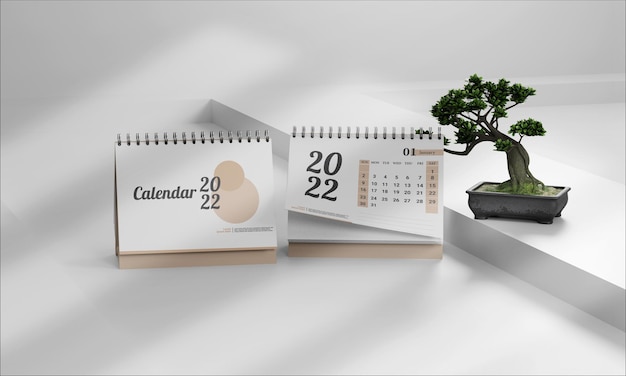 Maqueta minimalista composición del calendario 2022