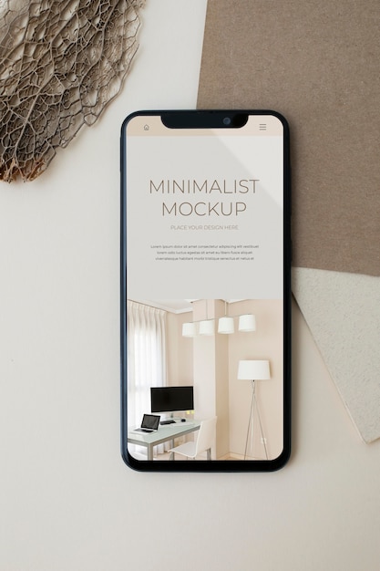 Maqueta minimalista de smartphone con vista superior