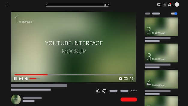 PSD maqueta de modo oscuro de la interfaz de youtube