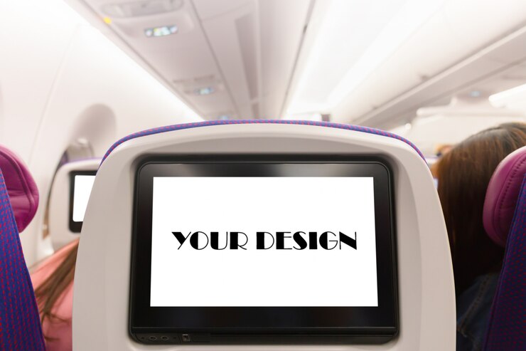 PSD maqueta del monitor de avión en cabina en el interior del plano del asiento del pasajero