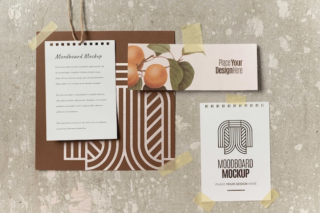 Maqueta de moodboard con fondo de hormigón