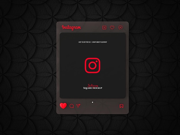 Maqueta de morfismo de vidrio de la interfaz de instagram en 3d con emoji de corazón en 3d para maqueta de publicaciones en redes sociales