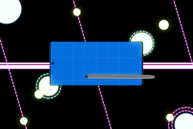 PSD maqueta de neón móvil y bolígrafo
