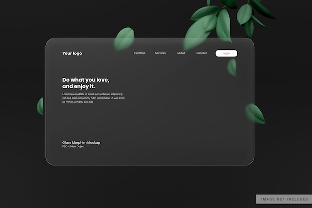 PSD maqueta de página de destino con efecto de morfismo de vidrio