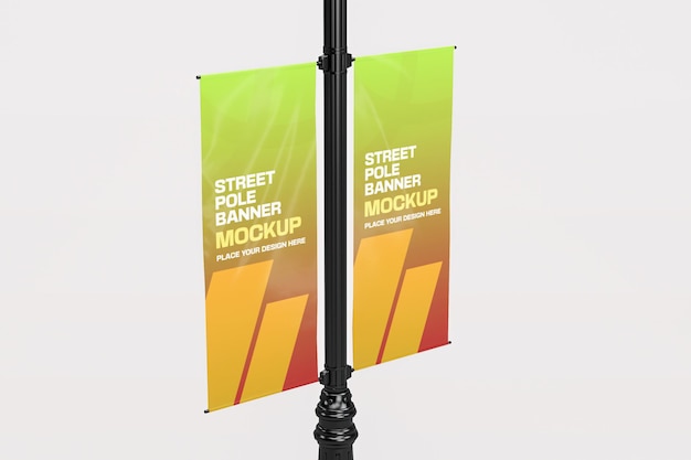 Maqueta de pancarta de poste de calle renderizada en 3D para publicidad y marca