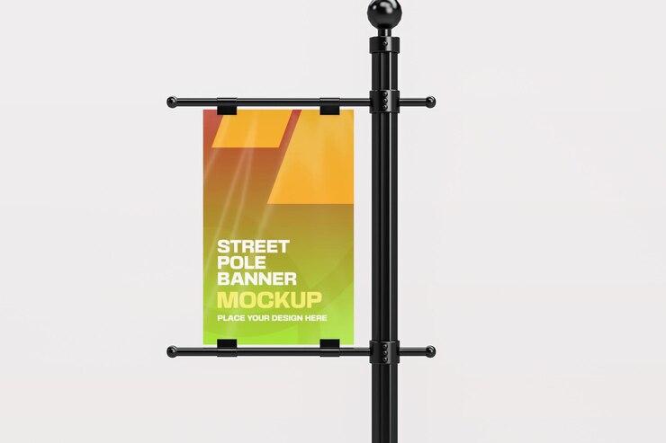 Maqueta de pancarta de poste de calle renderizada en 3D