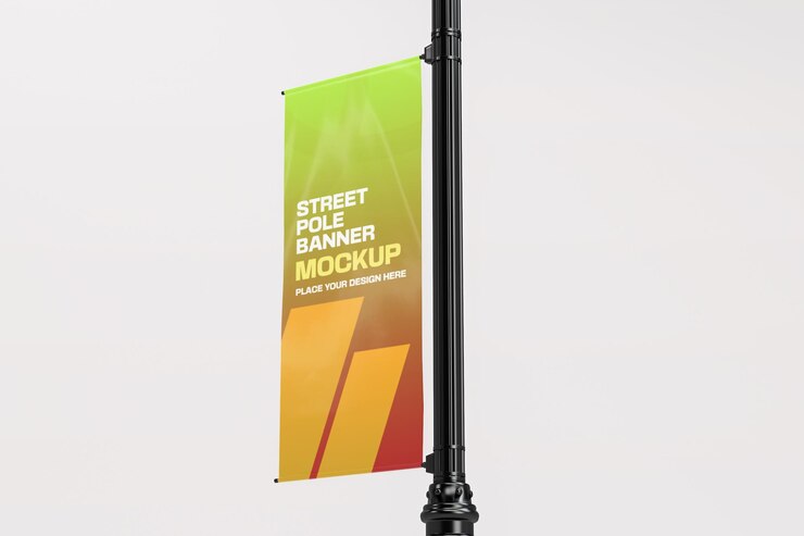 Maqueta de pancarta de poste de calle renderizada en 3D