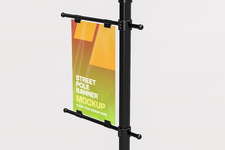 Maqueta de pancarta de poste de calle renderizada en 3D