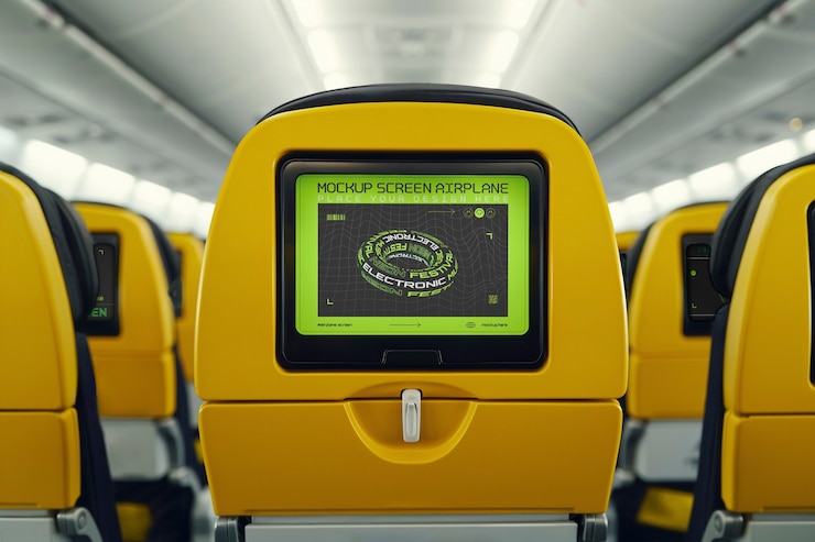 PSD maqueta de pantalla en el asiento del avión