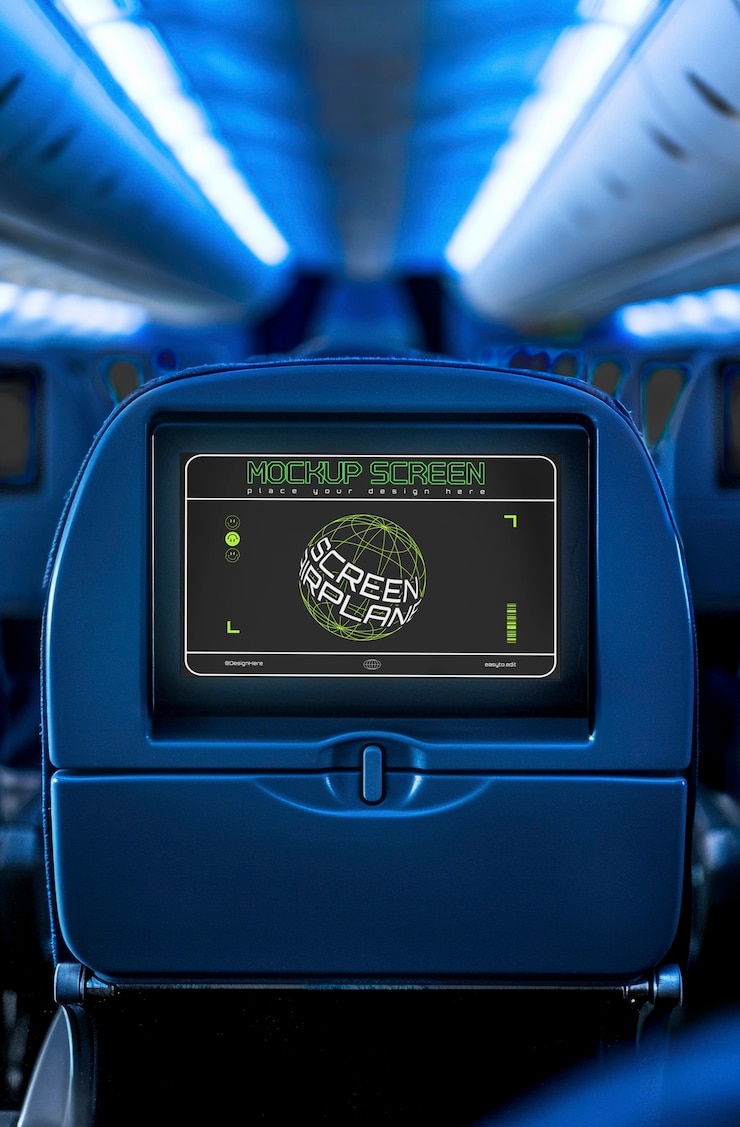 PSD maqueta de pantalla en el asiento del avión