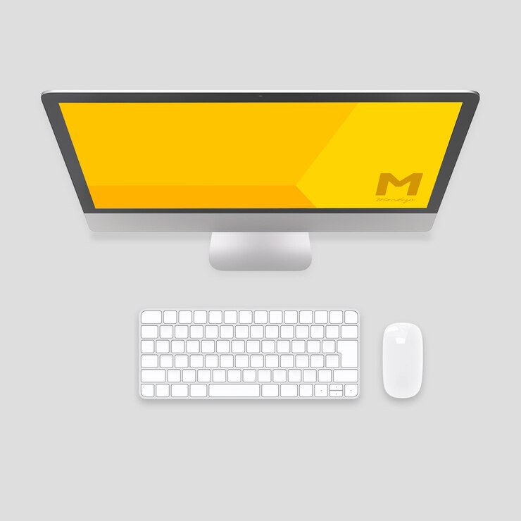 Maqueta de pantalla de computadora en fondo blanco en formato PSD