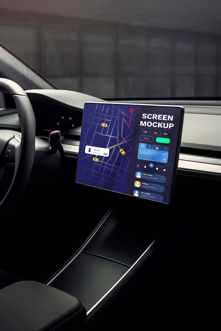 PSD maqueta de pantalla dentro de un coche