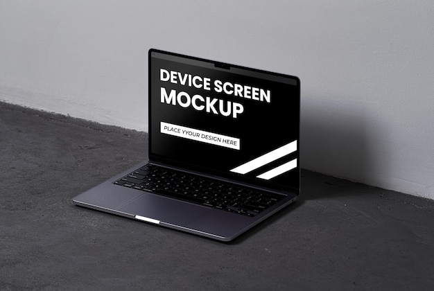 Maqueta de pantalla de un dispositivo portátil en una superficie oscura