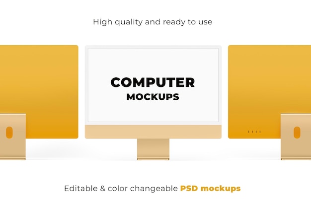 Maqueta de pantalla de escritorio de computadora psd dispositivo digital amarillo estilo minimalista