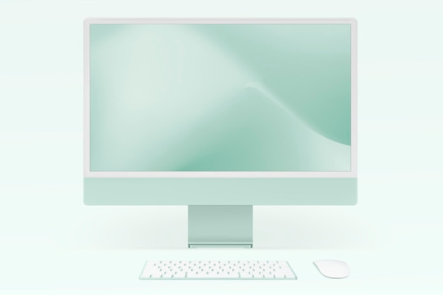Maqueta de pantalla de escritorio de computadora psd dispositivo digital verde estilo minimalista