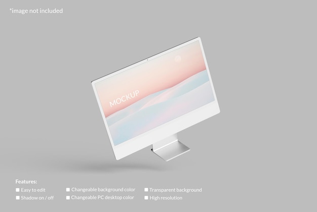 Maqueta de pantalla de escritorio de PC voladora minimalista