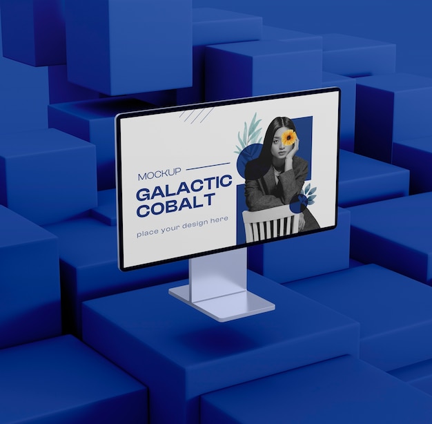 Maqueta de pantalla con fondo azul