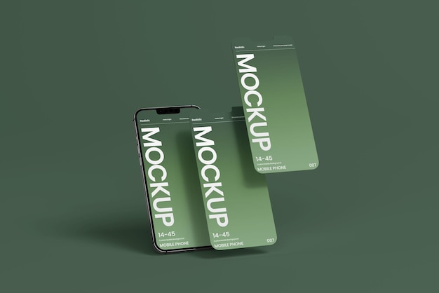 Maqueta de pantalla múltiple de teléfono inteligente con sombra realista y fondo mínimo