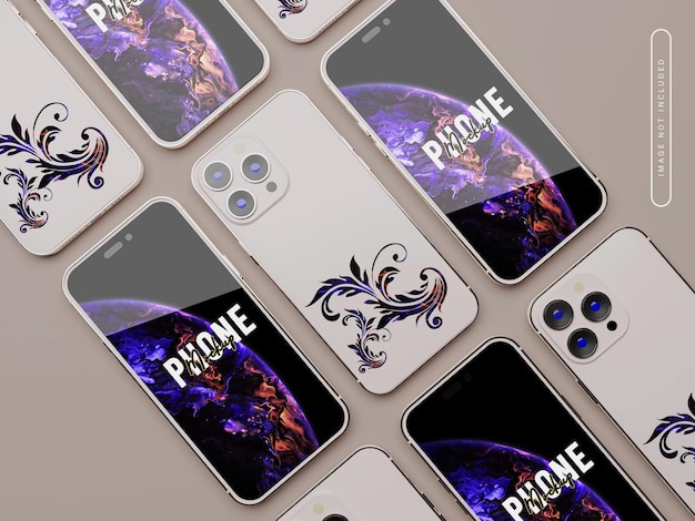 Maqueta de pantalla y parte trasera de iphone 14 renderizada en 3D