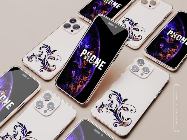 Maqueta de pantalla y parte trasera de iphone 14 renderizada en 3D