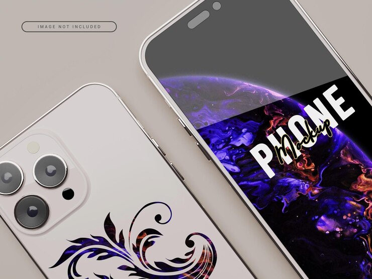 PSD maqueta de pantalla y parte trasera de iphone 14 renderizada en 3d