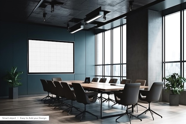 Maqueta de pantalla de proyector de sala de conferencias maqueta de pizarra de reunión de oficina maqueta de reunión de tablero