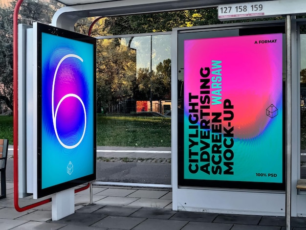 PSD maqueta de pantalla de publicidad de la luz de la ciudad de varsovia 3 v2 1