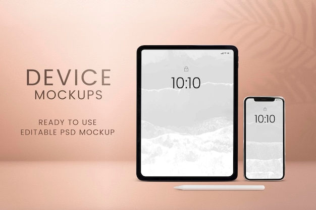 Maqueta de pantalla de teléfono de tableta, dispositivo digital psd sobre fondo estético