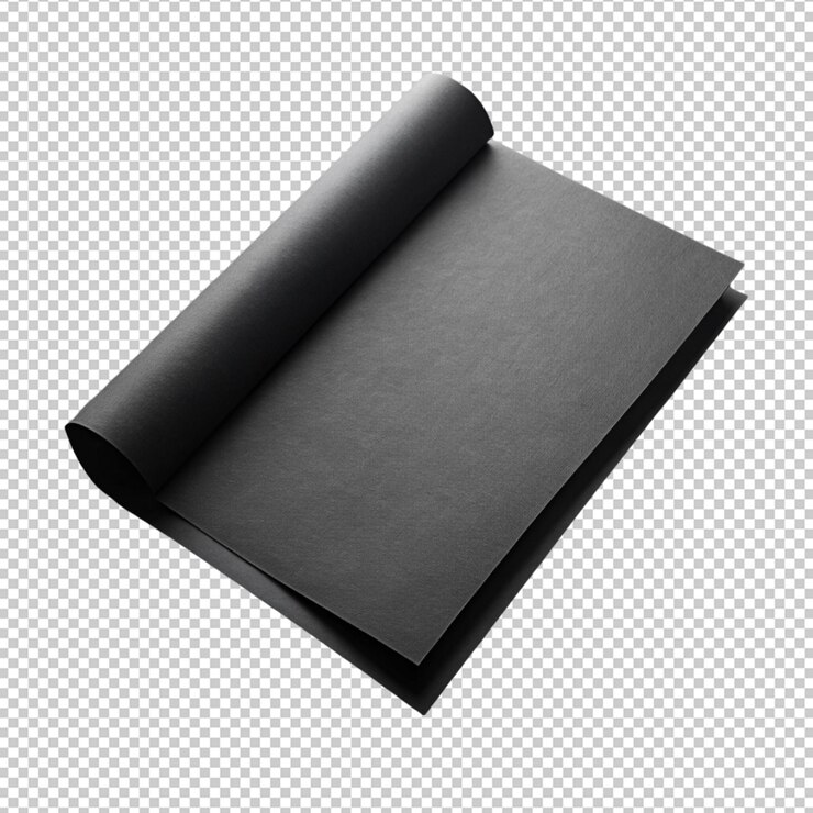 PSD maqueta de papel negro aislada sobre un fondo transparente