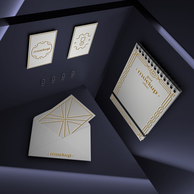 Maqueta de papelería con efecto dorado del logotipo