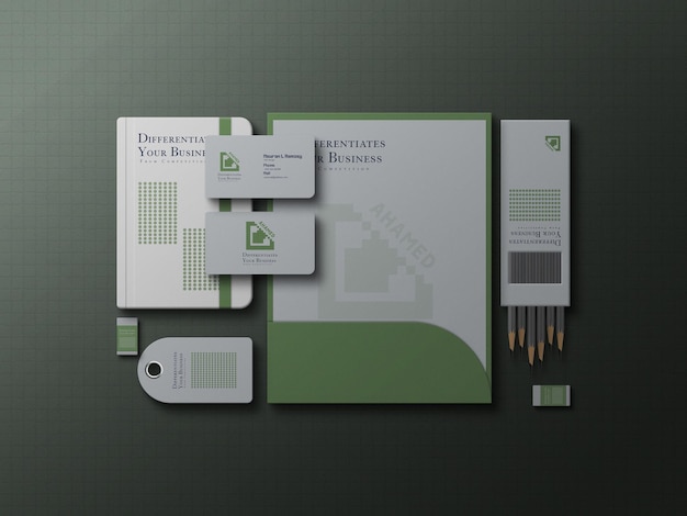 Maqueta de papelería de marca de vista superior minimalista y limpia