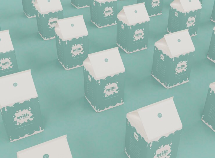 PSD maqueta de paquete de cajas de leche de matriz 3d