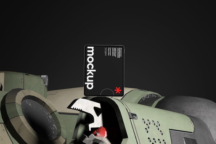 PSD maqueta de un paquete de producto negro colocado en un diseño industrial futurista