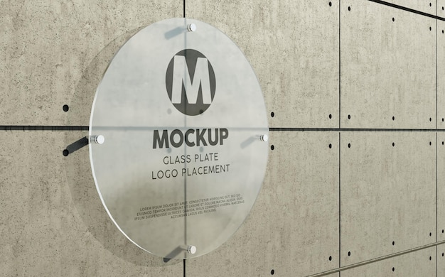 Maqueta de pared acrílica circular, maqueta de placa de vidrio - psd mockup